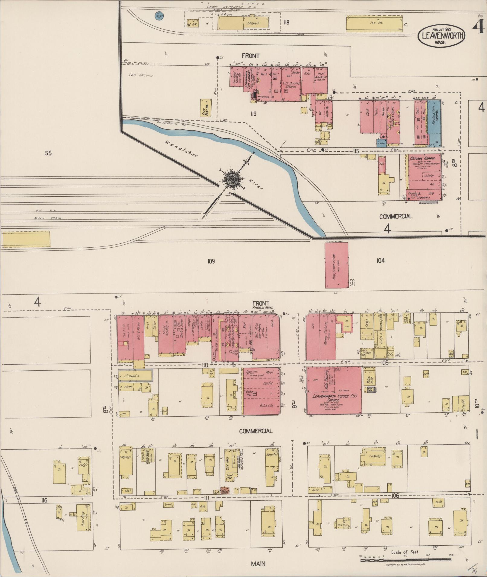Sanborn Fire Insurance Map from Leavenworth, Chelan County, Washington (1921), Sheet #0004 - Complete Map Set gallery image, historic Sanborn map, vintage wall art, Washington Washington