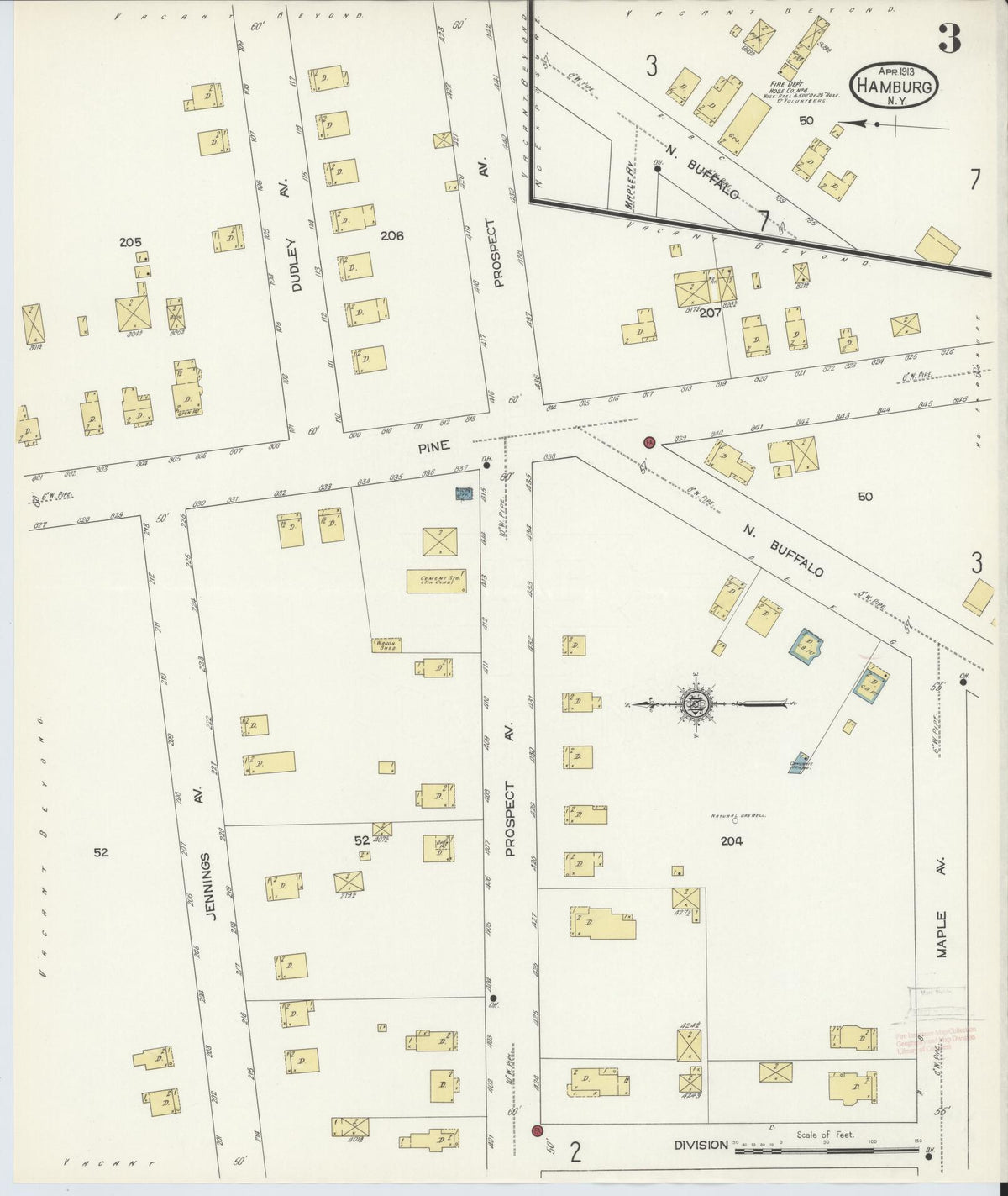 Sanborn Fire Insurance Map from Hamburg, Erie County, New York (1913), Sheet #0003 - Historic Sanborn Fire Insurance Map Print, vintage old map wall art, antique decor, genealogy gift, New York New York map