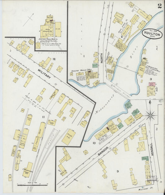 Sanborn Fire Insurance Map from Houlton, Aroostook County, Maine (1889), Sheet #0002 - Historic Sanborn Fire Insurance Map Print, vintage old map wall art, antique decor, genealogy gift, Maine Maine map