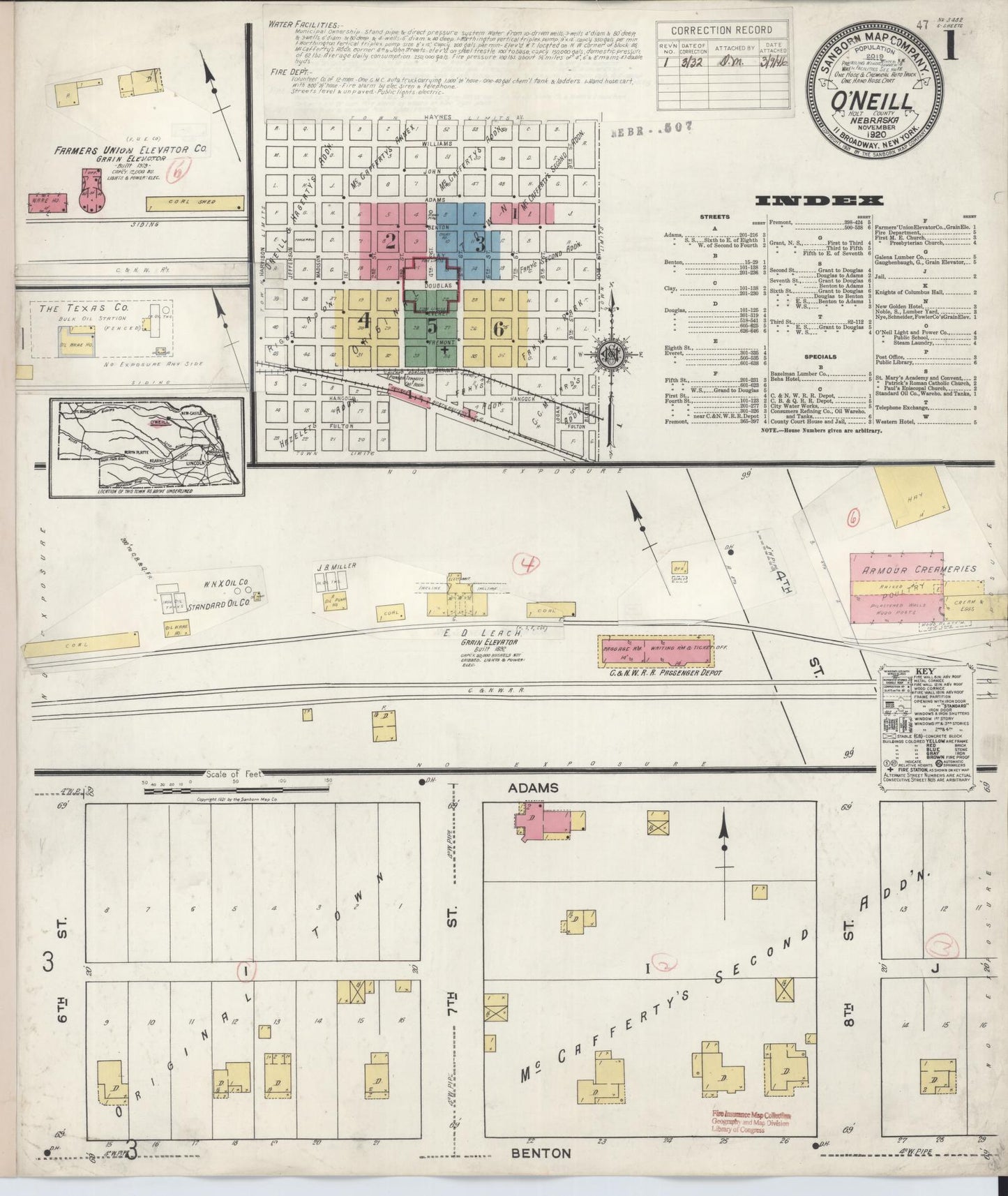 Sanborn Fire Insurance Map from O'Neill, Holt County, Nebraska (1932), Sheet #0001 - Complete Map Set gallery image, historic Sanborn map, vintage wall art, Nebraska Nebraska