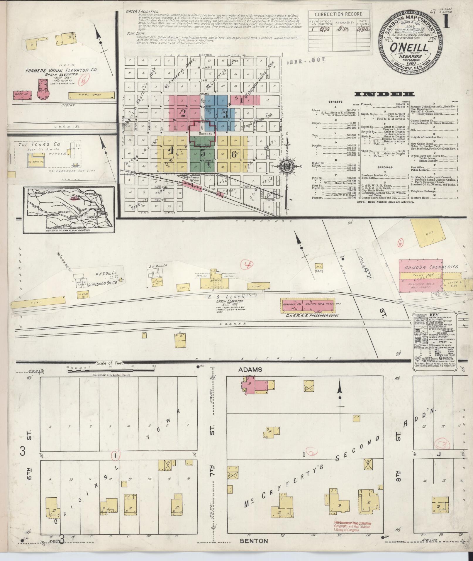 Sanborn Fire Insurance Map from O'Neill, Holt County, Nebraska (1932), Sheet #0001 - Complete Map Set gallery image, historic Sanborn map, vintage wall art, Nebraska Nebraska