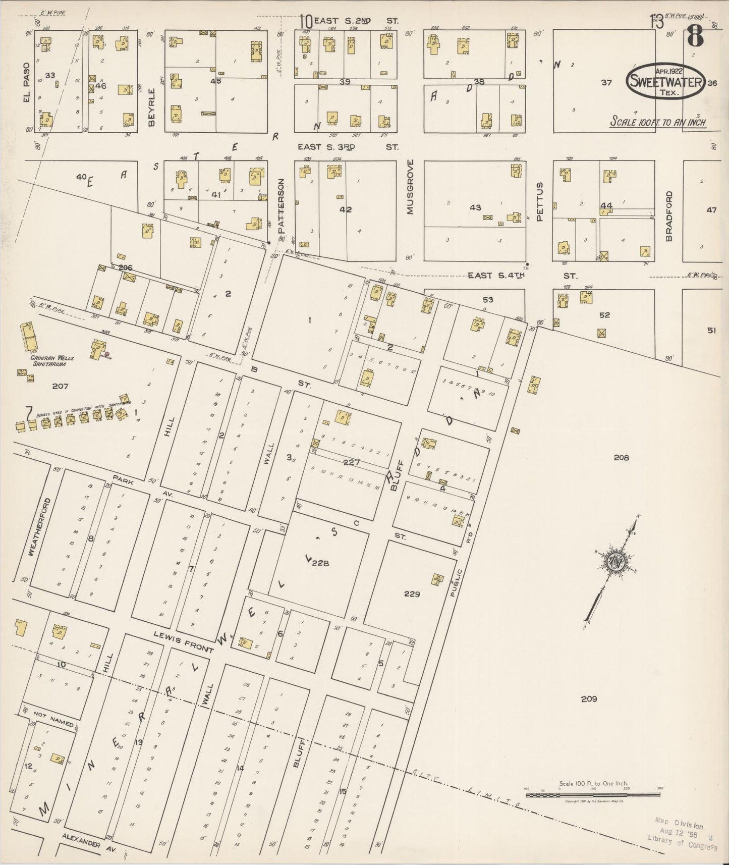 Sanborn Fire Insurance Map from Sweetwater, Nolan County, Texas (1922), Sheet #0008 - Historic Sanborn Fire Insurance Map Print, vintage old map wall art, antique decor, genealogy gift, Texas Texas map