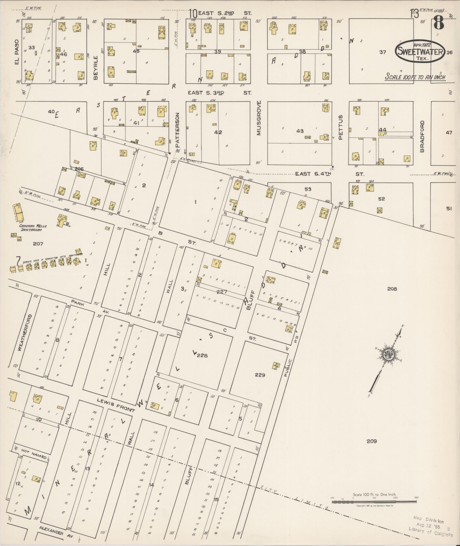 Sanborn Fire Insurance Map from Sweetwater, Nolan County, Texas (1922), Sheet #0008 - Historic Sanborn Fire Insurance Map Print, vintage old map wall art, antique decor, genealogy gift, Texas Texas map