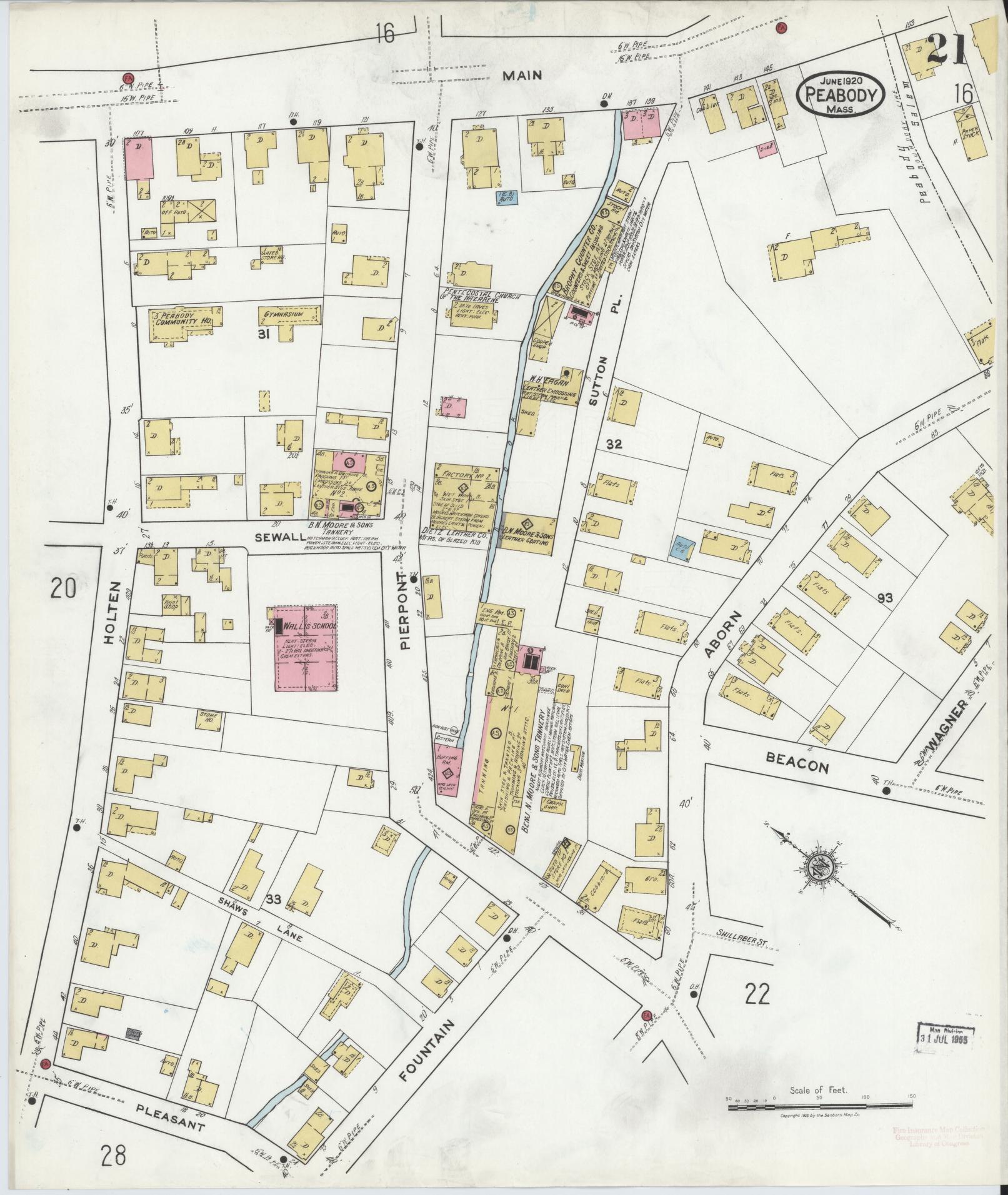 Sanborn Fire Insurance Map from Peabody, Essex County, Massachusetts (1920), Sheet #0021 - Complete Map Set gallery image, historic Sanborn map, vintage wall art, Massachusetts Massachusetts