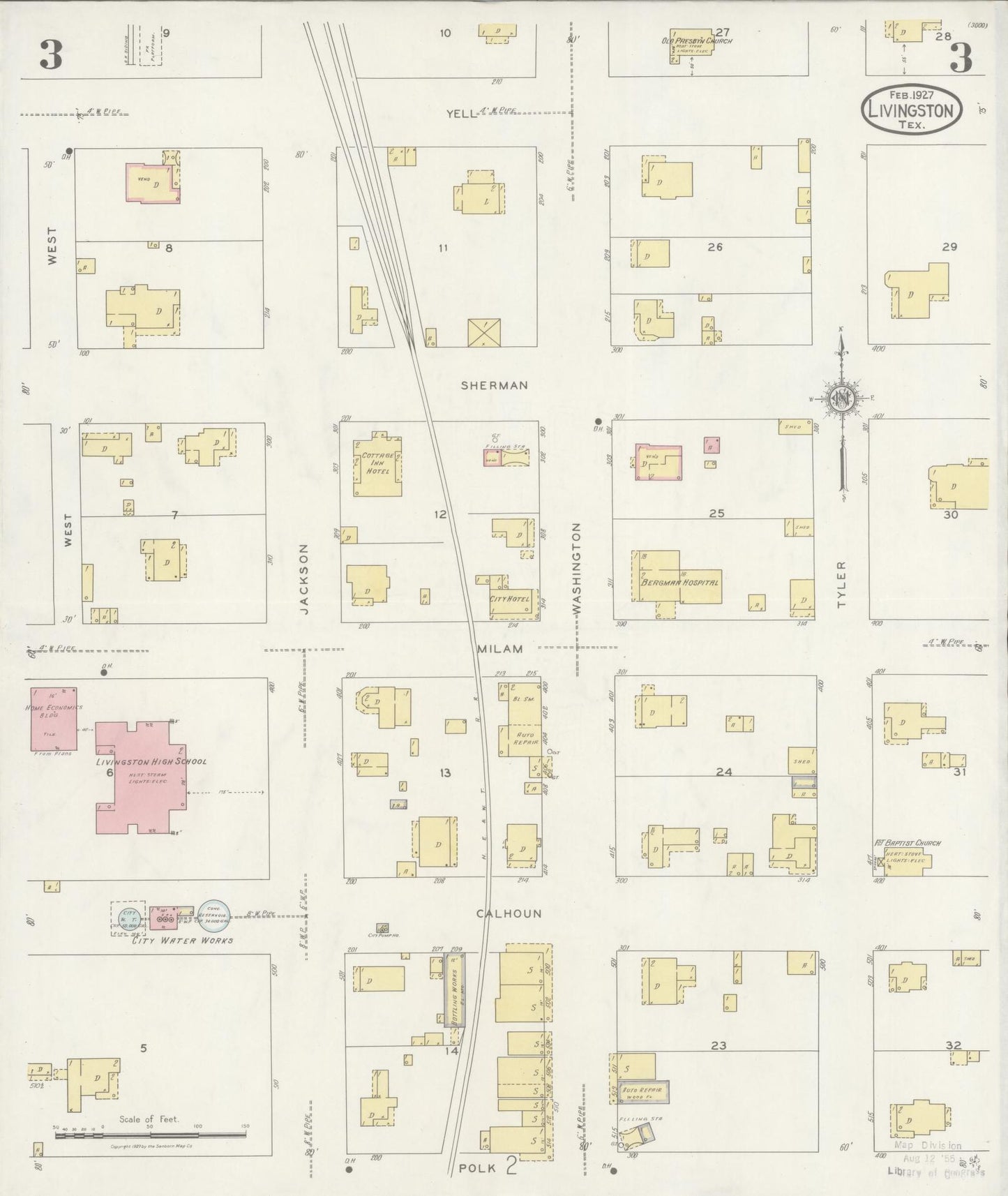 Sanborn Fire Insurance Map from Livingston, Polk County, Texas (1927), Sheet #0003 - Historic Sanborn Fire Insurance Map Print, vintage old map wall art, antique decor, genealogy gift, Texas Texas map