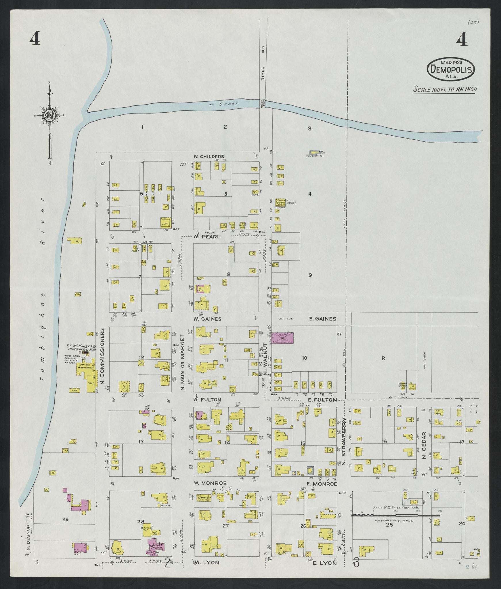 Sanborn Fire Insurance Map from Demopolis, Marengo County, Alabama (1924), Sheet #0004 - Complete Map Set gallery image, historic Sanborn map, vintage wall art, Alabama Alabama