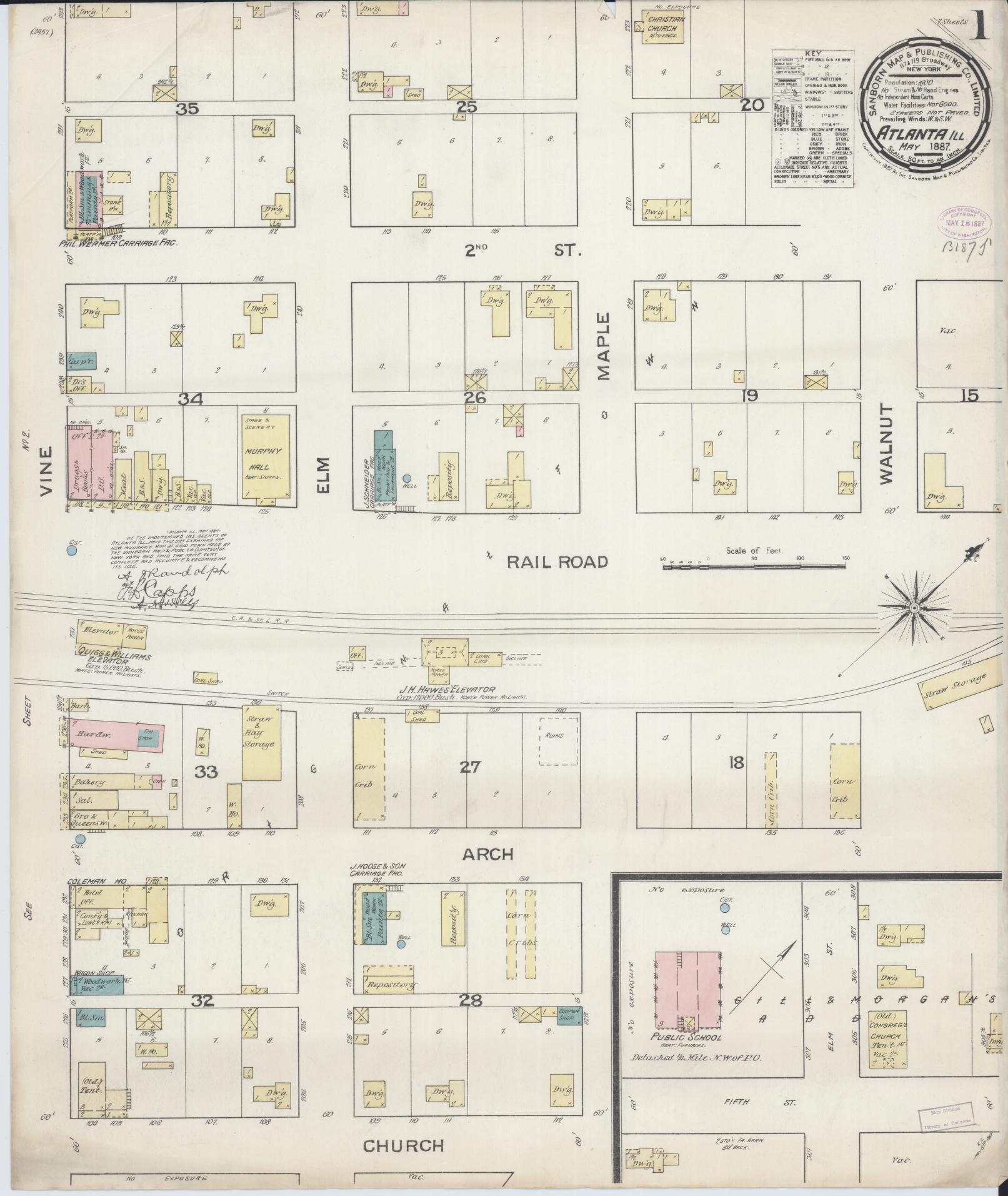 Sanborn Fire Insurance Map from Atlanta, Logan County, Illinois (1887), Sheet #0001 - Historic Sanborn Fire Insurance Map Print, vintage old map wall art, antique decor, genealogy gift, Illinois Illinois map