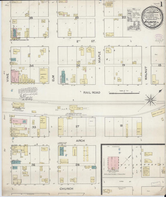 Sanborn Fire Insurance Map from Atlanta, Logan County, Illinois (1887), Sheet #0001 - Historic Sanborn Fire Insurance Map Print, vintage old map wall art, antique decor, genealogy gift, Illinois Illinois map