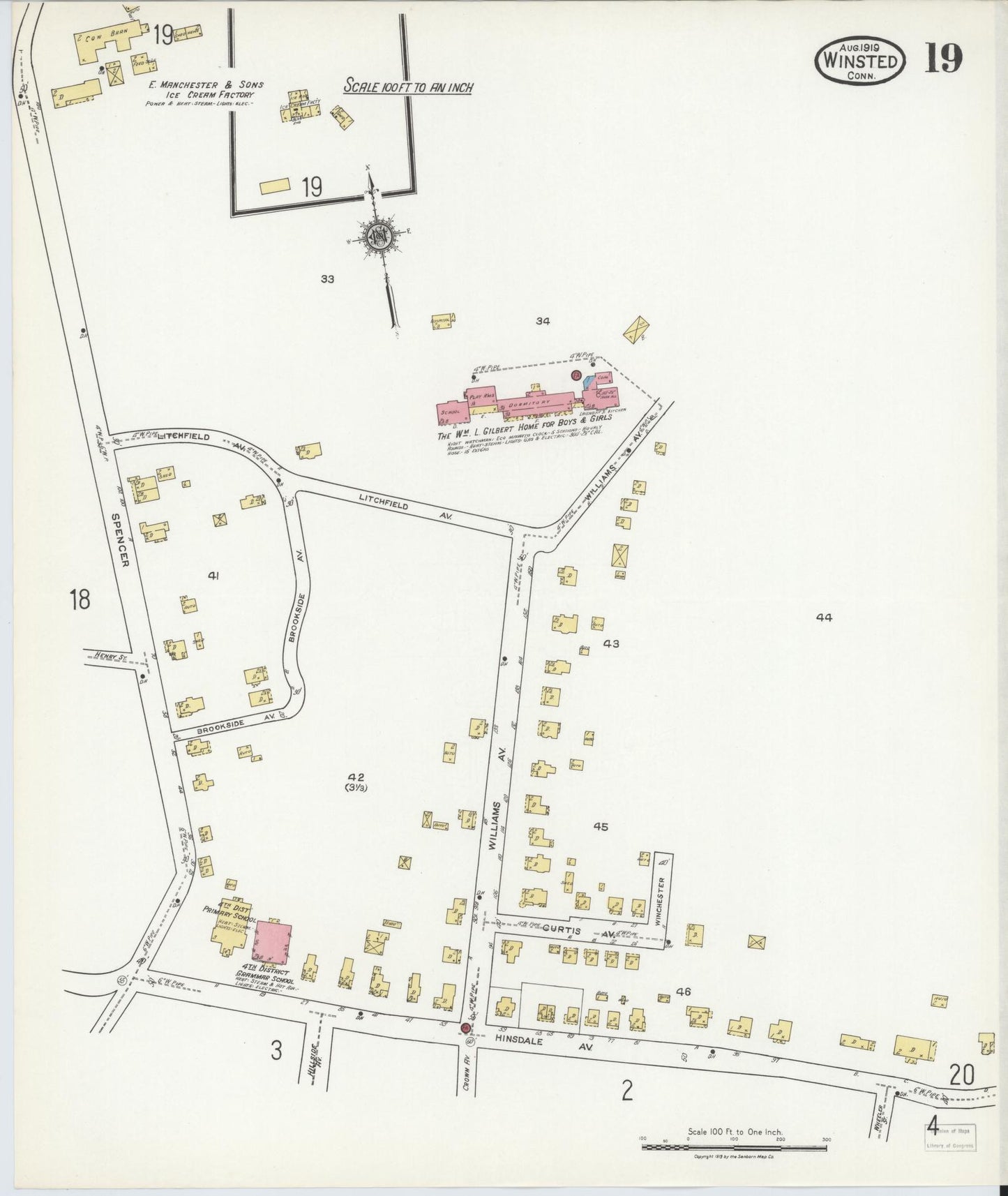 Sanborn Fire Insurance Map from Winsted, Litchfield County, Connecticut (1919), Sheet #0019 - Complete Map Set gallery image, historic Sanborn map, vintage wall art, Connecticut Connecticut