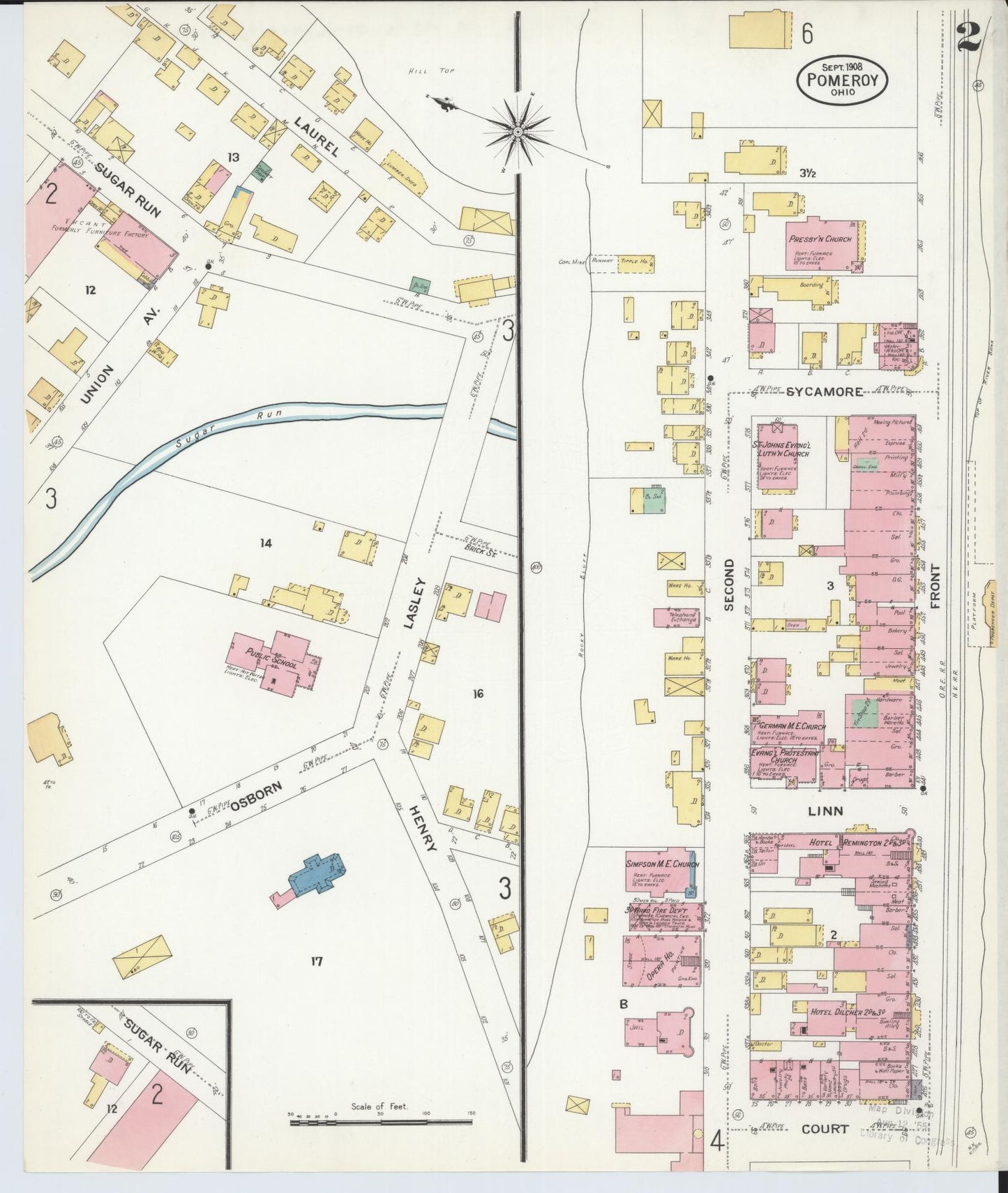 Sanborn Fire Insurance Map from Pomeroy, Meigs County, Ohio (1908), Sheet #0002 - Complete Map Set gallery image, historic Sanborn map, vintage wall art, Ohio Ohio