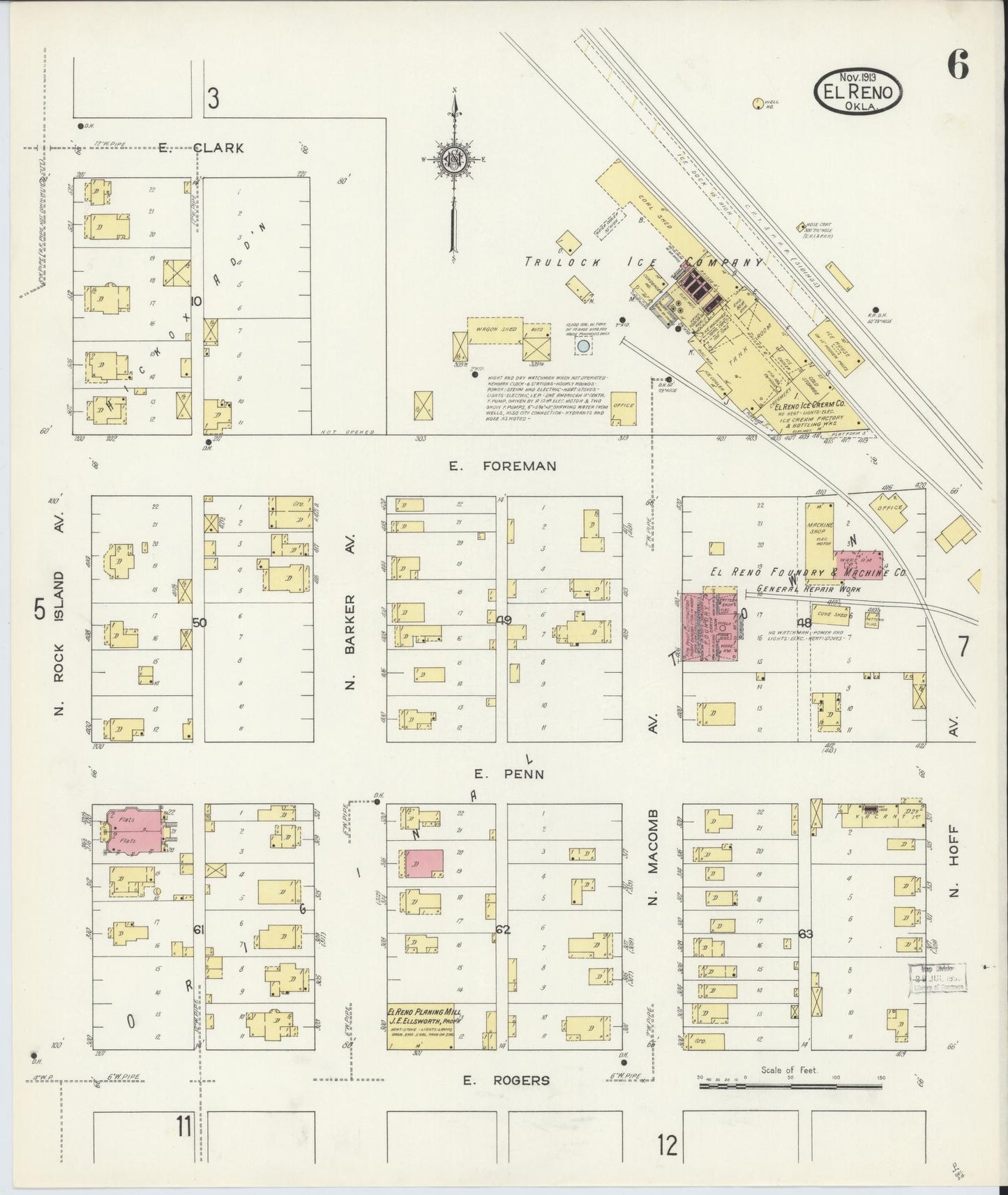 Sanborn Fire Insurance Map from El Reno, Canadian County, Oklahoma (1913), Sheet #0006 - Complete Map Set gallery image, historic Sanborn map, vintage wall art, Oklahoma Oklahoma