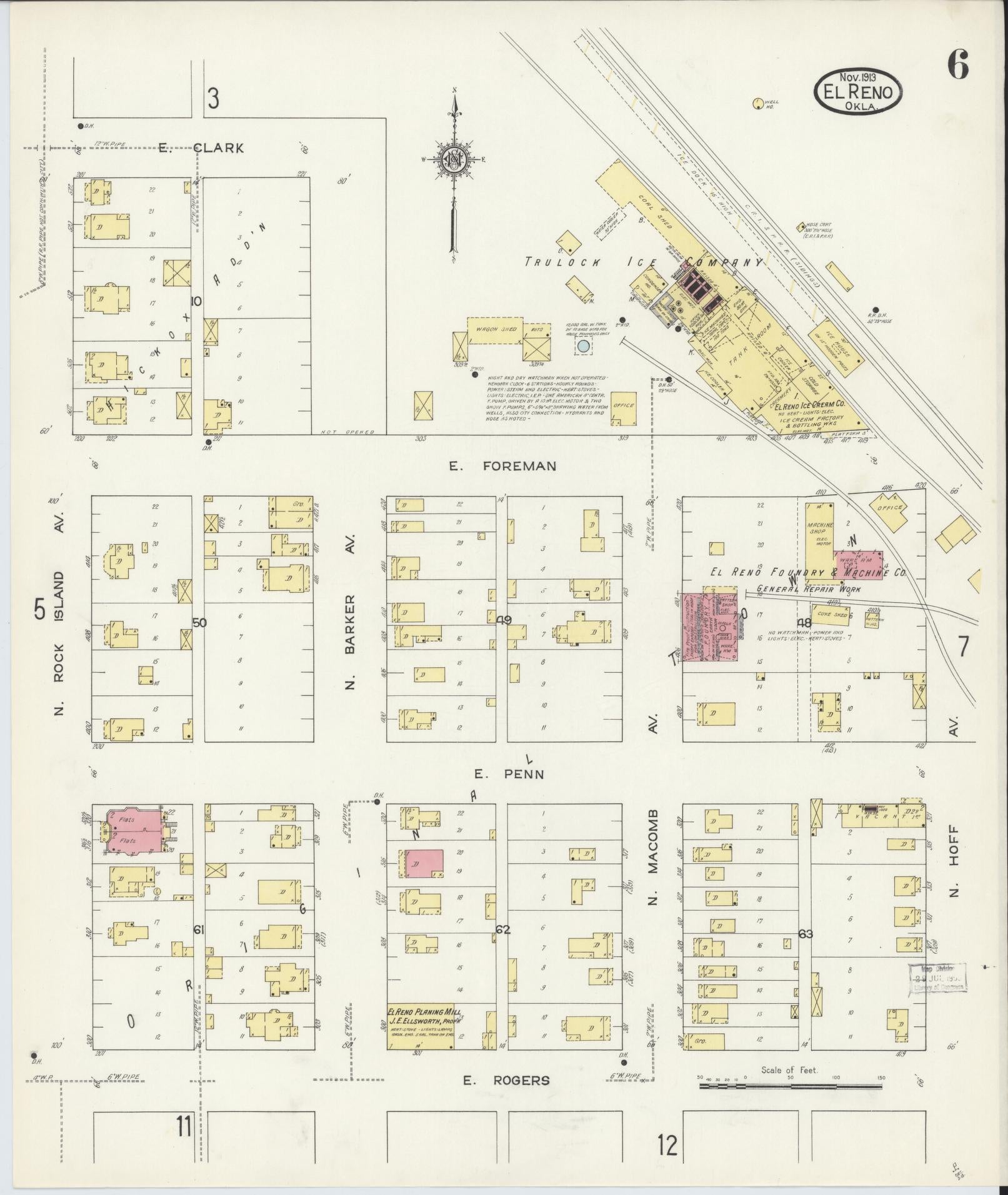 Sanborn Fire Insurance Map from El Reno, Canadian County, Oklahoma (1913), Sheet #0006 - Complete Map Set gallery image, historic Sanborn map, vintage wall art, Oklahoma Oklahoma