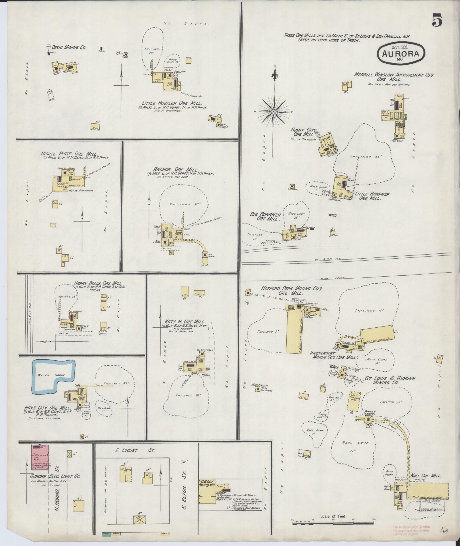 Sanborn Fire Insurance Map from Aurora, Lawrence County, Missouri (1892), Sheet #0005 - Complete Map Set gallery image, historic Sanborn map, vintage wall art, Missouri Missouri