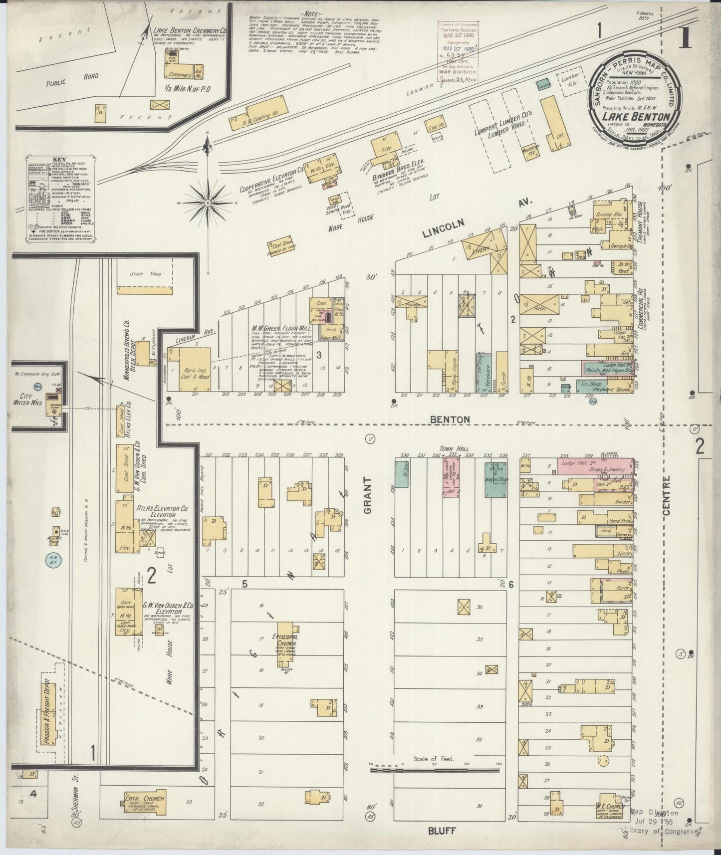 Sanborn Fire Insurance Map from Lake Benton, Lincoln County, Minnesota (1900), Sheet #0001 - Historic Sanborn Fire Insurance Map Print, vintage old map wall art, antique decor, genealogy gift, Minnesota Minnesota map