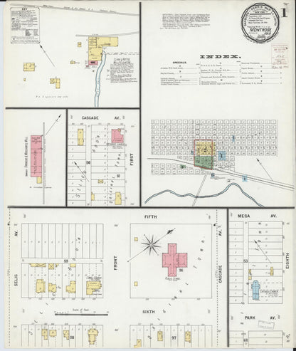 Sanborn Fire Insurance Map from Montrose, Montrose County, Colorado (1899), Sheet #0001 - Complete Map Set gallery image, historic Sanborn map, vintage wall art, Colorado Colorado