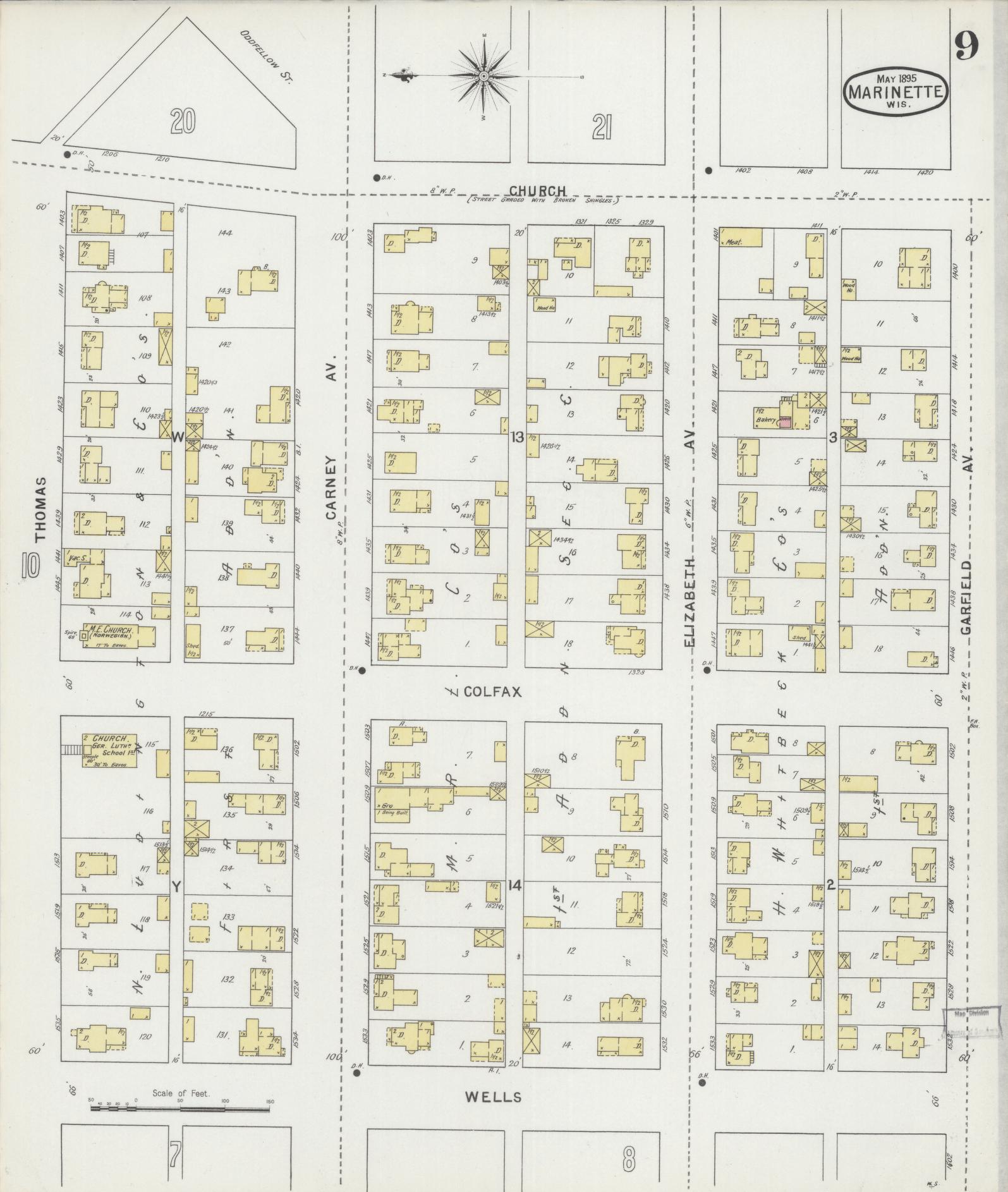 Sanborn Fire Insurance Map from Marinette, Marinette County, Wisconsin (1895), Sheet #0009 - Complete Map Set gallery image, historic Sanborn map, vintage wall art, Wisconsin Wisconsin