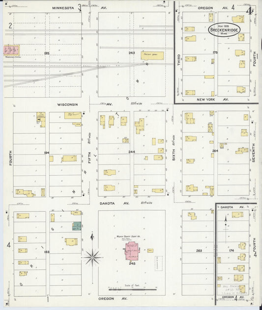 Sanborn Fire Insurance Map from Breckenridge, Wilkin County, Minnesota (1909), Sheet #0004 - Historic Sanborn Fire Insurance Map Print, vintage old map wall art, antique decor, genealogy gift, Minnesota Minnesota map