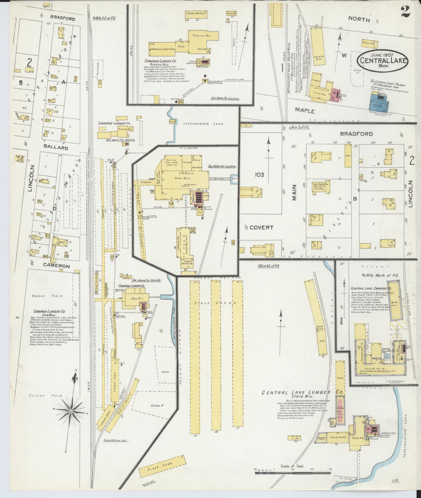 Sanborn Fire Insurance Map from Central Lake, Antrim County, Michigan (1907), Sheet #0002 - Complete Map Set gallery image, historic Sanborn map, vintage wall art, Michigan Michigan