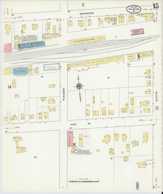 Sanborn Fire Insurance Map from Albion, Orleans County, New York (1911), Sheet #0015 - Historic Sanborn Fire Insurance Map Print, vintage old map wall art, antique decor, genealogy gift, New York New York map