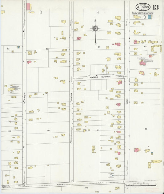 Sanborn Fire Insurance Map from Albion, Orleans County, New York (1917), Sheet #0013 - Historic Sanborn Fire Insurance Map Print, vintage old map wall art, antique decor, genealogy gift, New York New York map