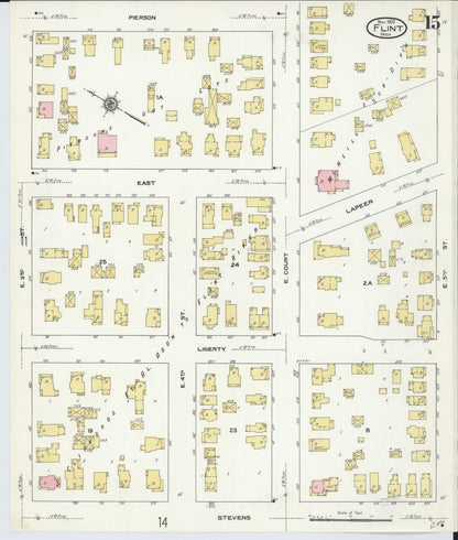 Sanborn Fire Insurance Map from Flint, Genesee County, Michigan (1909), Sheet #0015 - Complete Map Set gallery image, historic Sanborn map, vintage wall art, Michigan Michigan