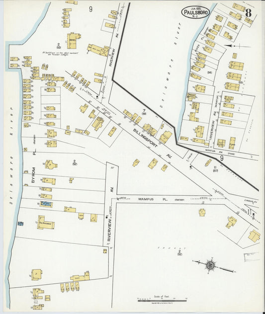Sanborn Fire Insurance Map from Paulsboro, Gloucester County, New Jersey (1920), Sheet #0008 - Historic Sanborn Fire Insurance Map Print, vintage old map wall art, antique decor, genealogy gift, New Jersey New Jersey map