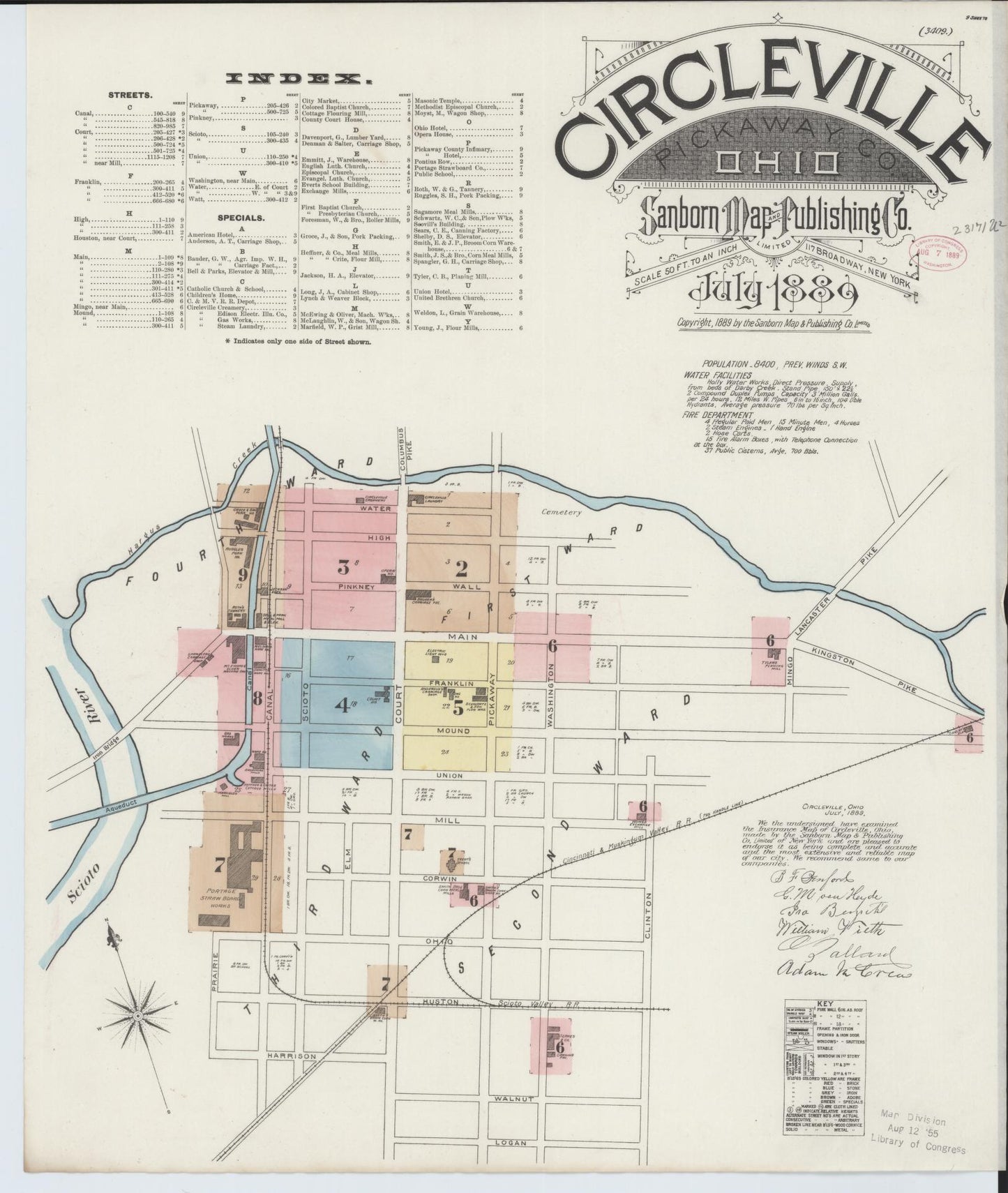 Sanborn Fire Insurance Map from Circleville, Pickaway County, Ohio (1889), Sheet #0001 - Historic Sanborn Fire Insurance Map Print, vintage old map wall art, antique decor, genealogy gift, Ohio Ohio map
