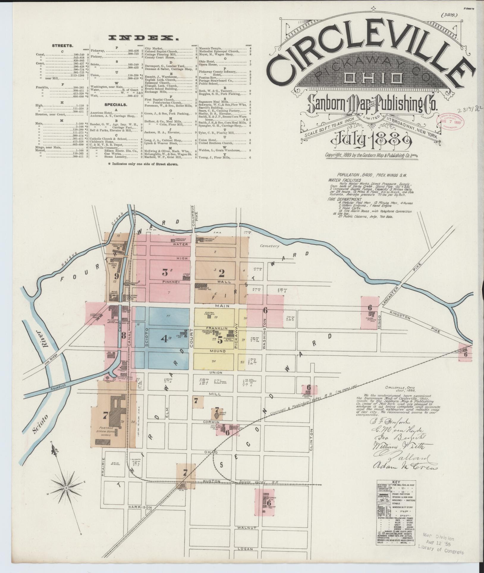 Sanborn Fire Insurance Map from Circleville, Pickaway County, Ohio (1889), Sheet #0001 - Historic Sanborn Fire Insurance Map Print, vintage old map wall art, antique decor, genealogy gift, Ohio Ohio map