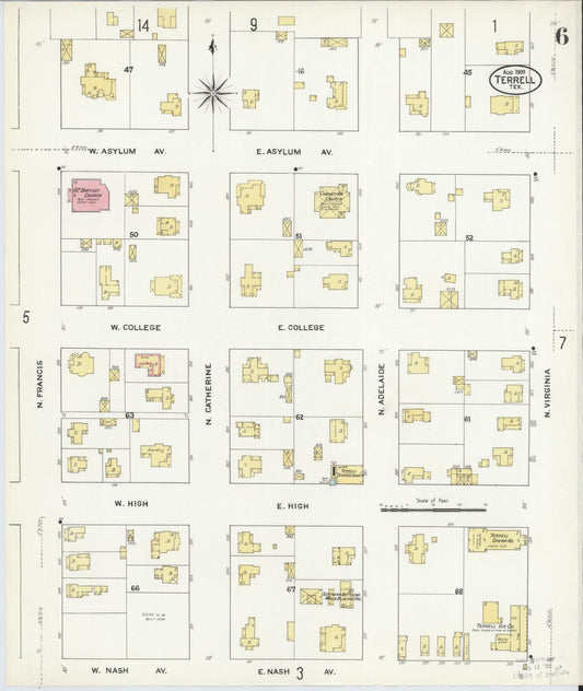 Sanborn Fire Insurance Map from Terrell, Kaufman County, Texas (1909), Sheet #0006 - Historic Sanborn Fire Insurance Map Print, vintage old map wall art, antique decor, genealogy gift, Texas Texas map