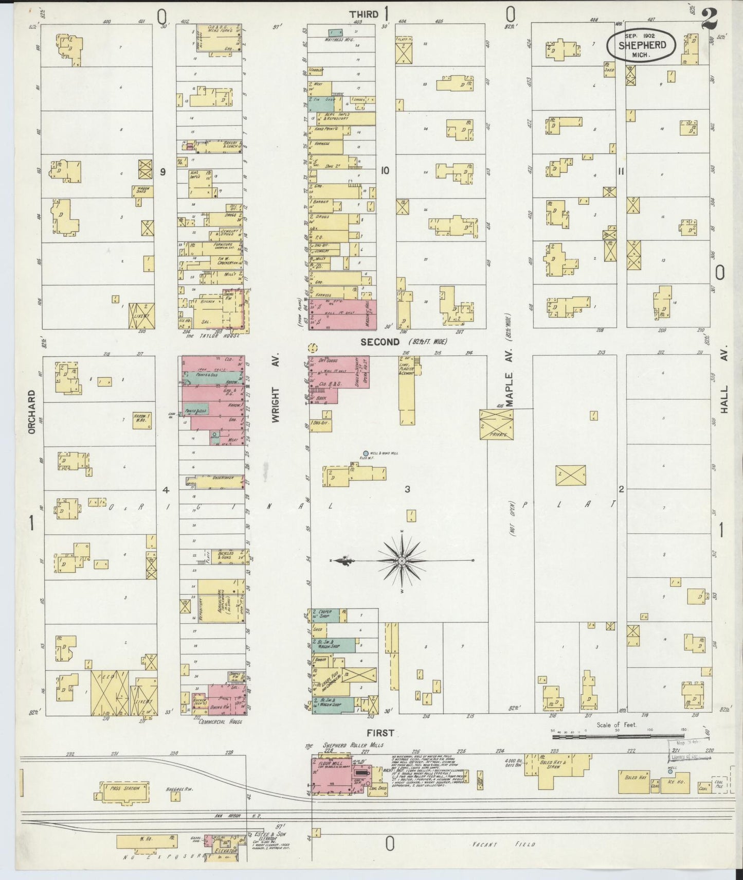 Sanborn Fire Insurance Map from Shepherd, Isabella County, Michigan (1902), Sheet #0002 - Complete Map Set gallery image, historic Sanborn map, vintage wall art, Michigan Michigan
