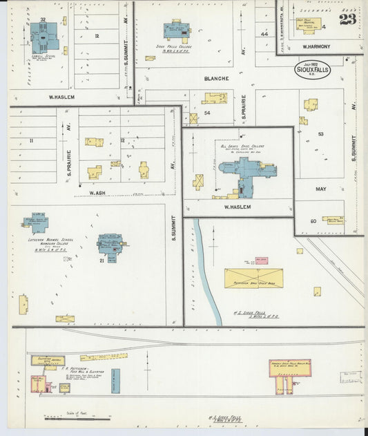 Sanborn Fire Insurance Map from Sioux Falls, Minnehaha County, South Dakota (1902), Sheet #0023 - Historic Sanborn Fire Insurance Map Print, vintage old map wall art, antique decor, genealogy gift, South Dakota South Dakota map