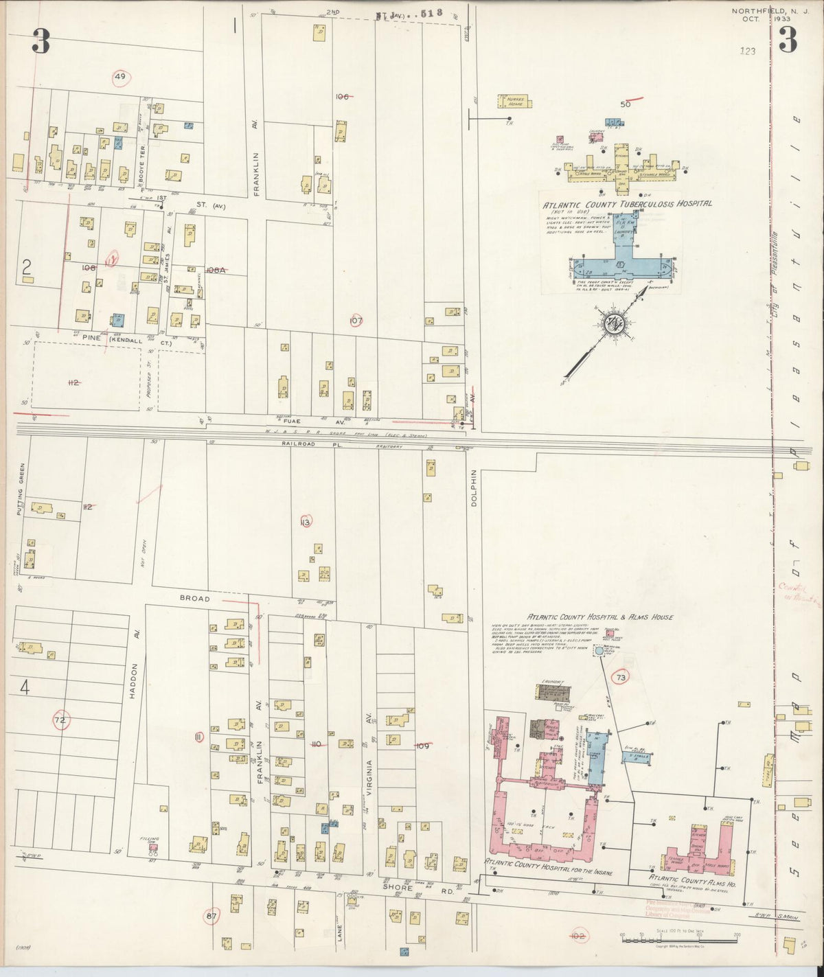 Sanborn Fire Insurance Map from Northfield, Atlantic County, New Jersey (1942), Sheet #0003 - Historic Sanborn Fire Insurance Map Print, vintage old map wall art, antique decor, genealogy gift, New Jersey New Jersey map