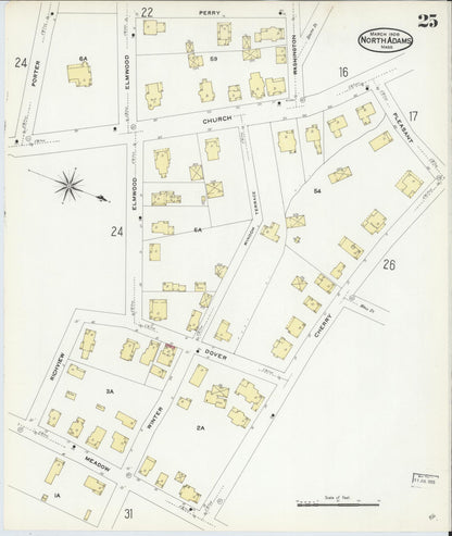 Sanborn Fire Insurance Map from North Adams, Berkshire County, Massachusetts (1908), Sheet #0025 - Historic Sanborn Fire Insurance Map Print, vintage old map wall art, antique decor, genealogy gift, Massachusetts Massachusetts map