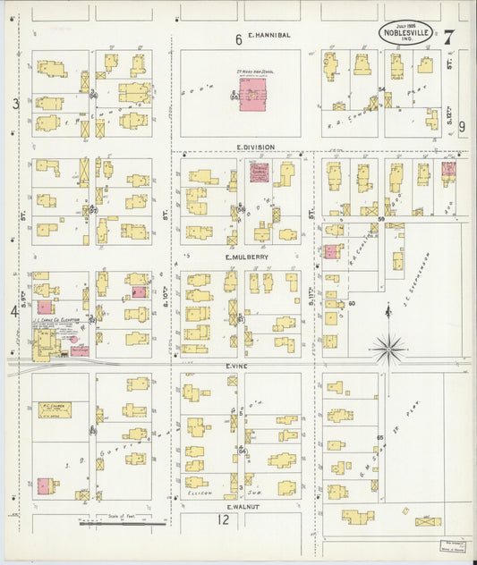 Sanborn Fire Insurance Map from Noblesville, Hamilton County, Indiana (1905), Sheet #0007 - Historic Sanborn Fire Insurance Map Print, vintage old map wall art, antique decor, genealogy gift, Indiana Indiana map