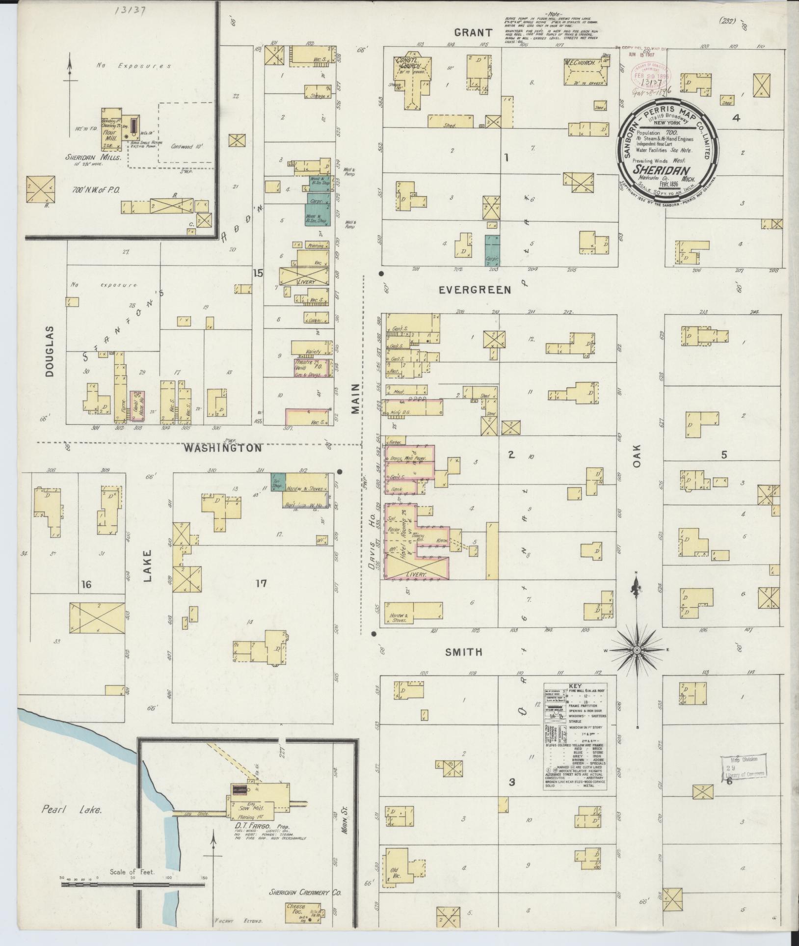 Sanborn Fire Insurance Map from Sheridan, Montcalm County, Michigan (1896), Sheet #0001 - Historic Sanborn Fire Insurance Map Print, vintage old map wall art, antique decor, genealogy gift, Michigan Michigan map