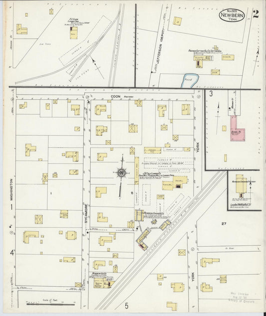 Sanborn Fire Insurance Map from Newbern, Dyer County, Tennessee (1909), Sheet #0002 - Historic Sanborn Fire Insurance Map Print, vintage old map wall art, antique decor, genealogy gift, Tennessee Tennessee map
