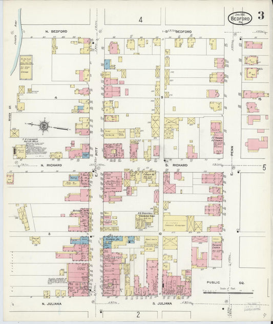 Sanborn Fire Insurance Map from Bedford, Bedford County, Pennsylvania (1912), Sheet #0003 - Historic Sanborn Fire Insurance Map Print, vintage old map wall art, antique decor, genealogy gift, Pennsylvania Pennsylvania map