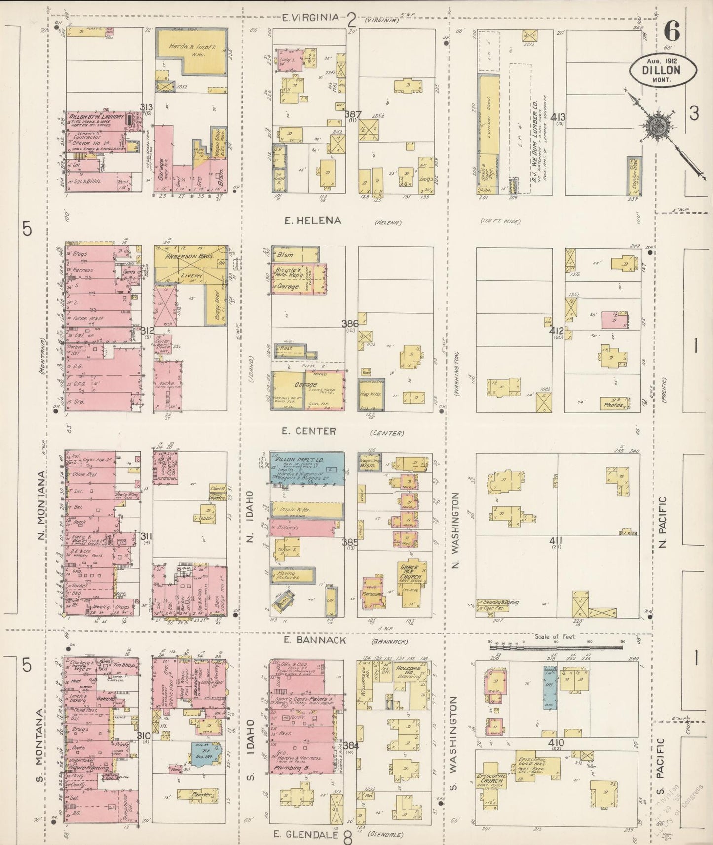 Sanborn Fire Insurance Map from Dillon, Beaverhead County, Montana (1912), Sheet #0006 - Complete Map Set gallery image, historic Sanborn map, vintage wall art, Montana Montana