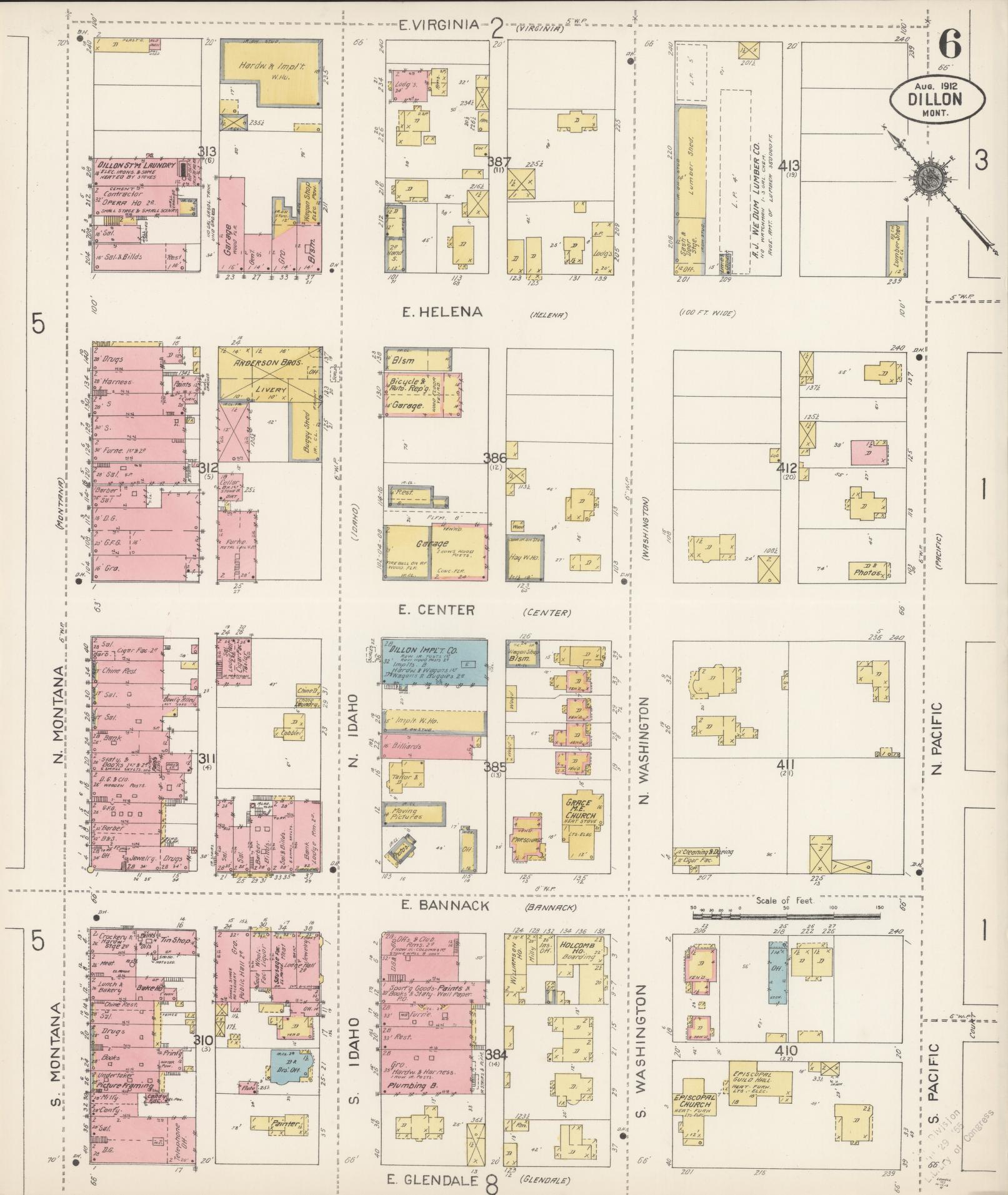 Sanborn Fire Insurance Map from Dillon, Beaverhead County, Montana (1912), Sheet #0006 - Complete Map Set gallery image, historic Sanborn map, vintage wall art, Montana Montana