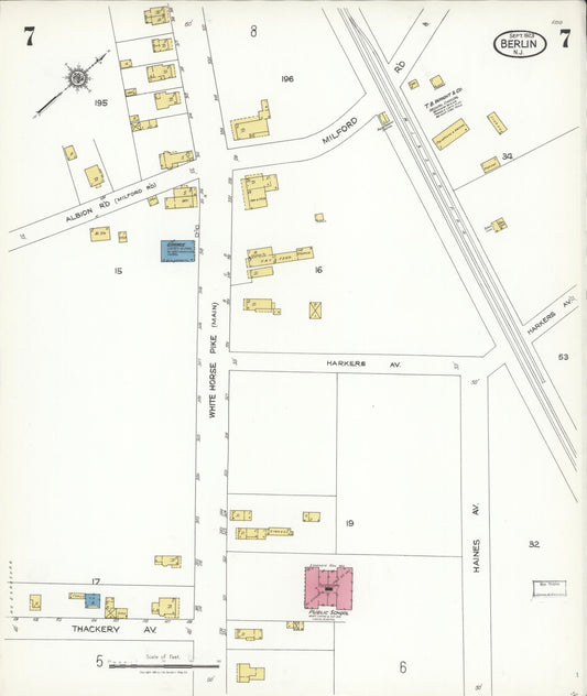 Sanborn Fire Insurance Map from Berlin, Camden County, New Jersey (1923), Sheet #0007 - Historic Sanborn Fire Insurance Map Print, vintage old map wall art, antique decor, genealogy gift, New Jersey New Jersey map
