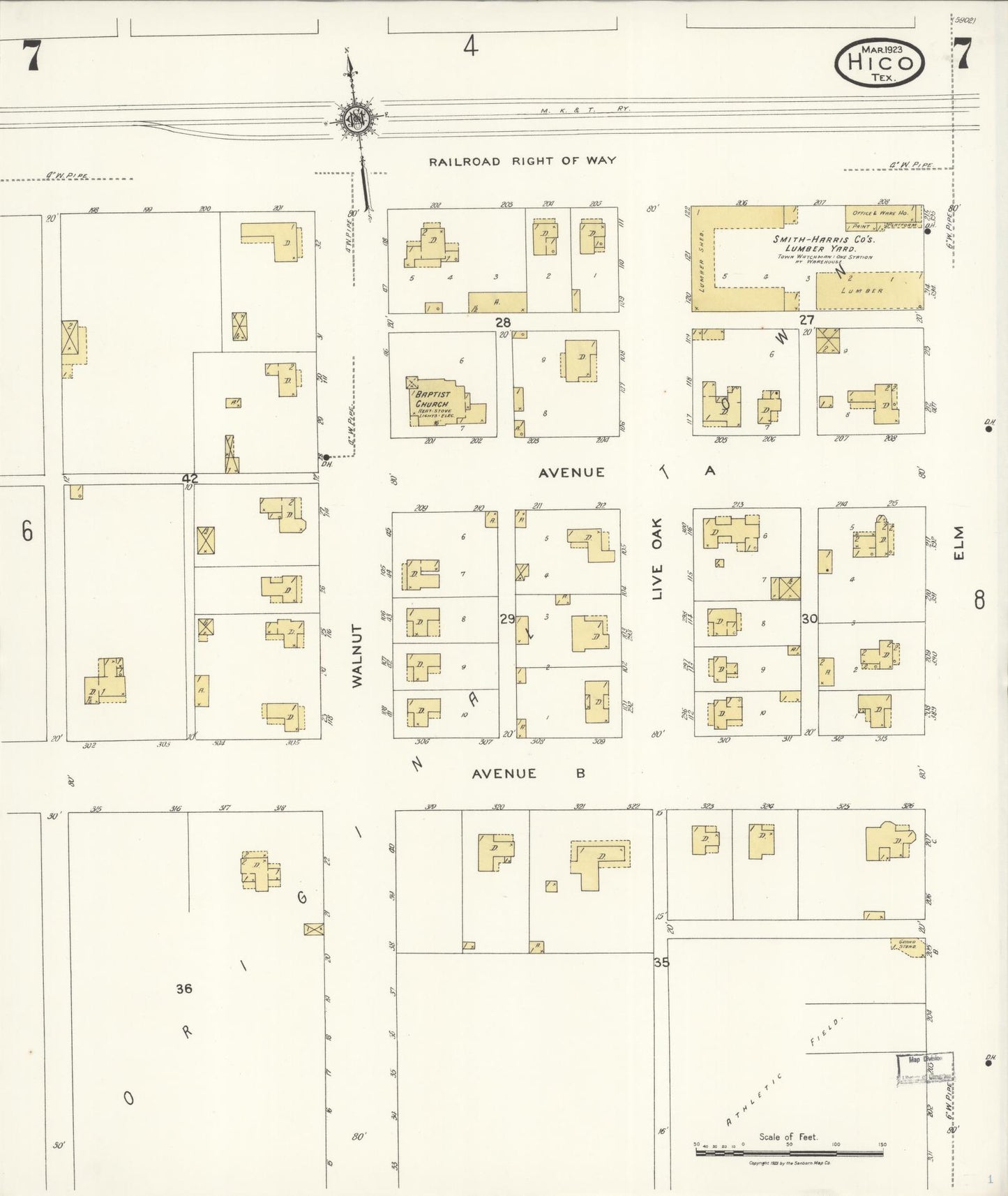 Sanborn Fire Insurance Map from Hico, Hamilton County, Texas (1923), Sheet #0007 - Complete Map Set gallery image, historic Sanborn map, vintage wall art, Texas Texas