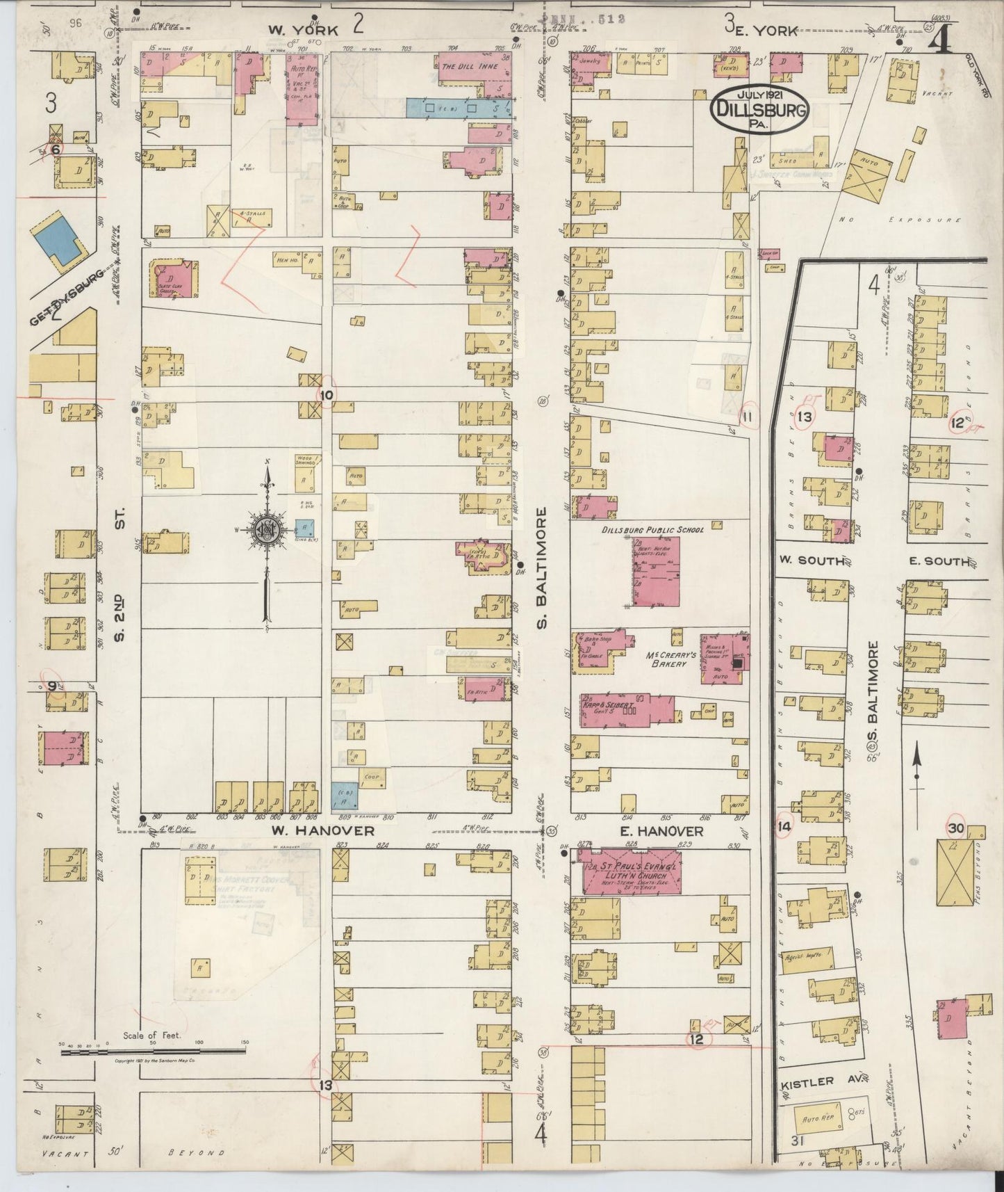 Sanborn Fire Insurance Map from Dillsburg, York County, Pennsylvania (1934), Sheet #0004 - Historic Sanborn Fire Insurance Map Print, vintage old map wall art, antique decor, genealogy gift, Pennsylvania Pennsylvania map