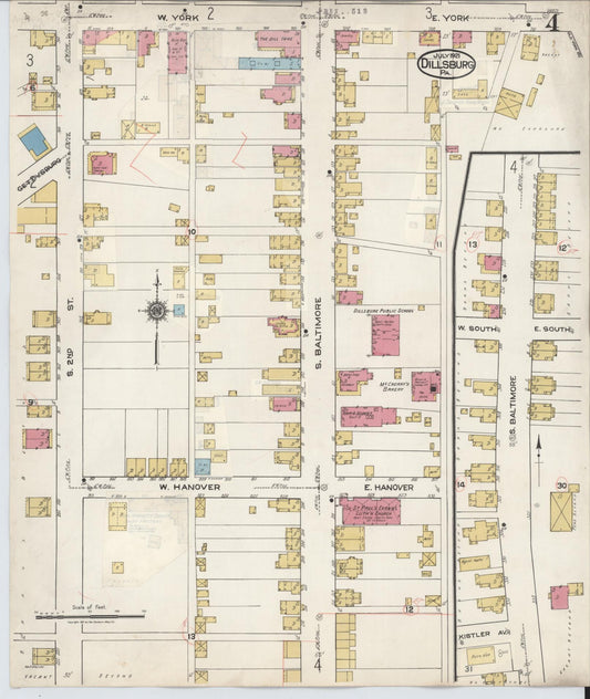 Sanborn Fire Insurance Map from Dillsburg, York County, Pennsylvania (1934), Sheet #0004 - Historic Sanborn Fire Insurance Map Print, vintage old map wall art, antique decor, genealogy gift, Pennsylvania Pennsylvania map
