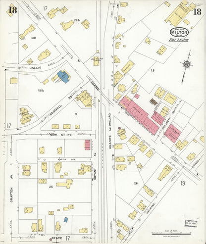 Sanborn Fire Insurance Map from Milton, Norfolk County, Massachusetts (1923), Sheet #0018 - Historic Sanborn Fire Insurance Map Print, vintage old map wall art, antique decor, genealogy gift, Massachusetts Massachusetts map
