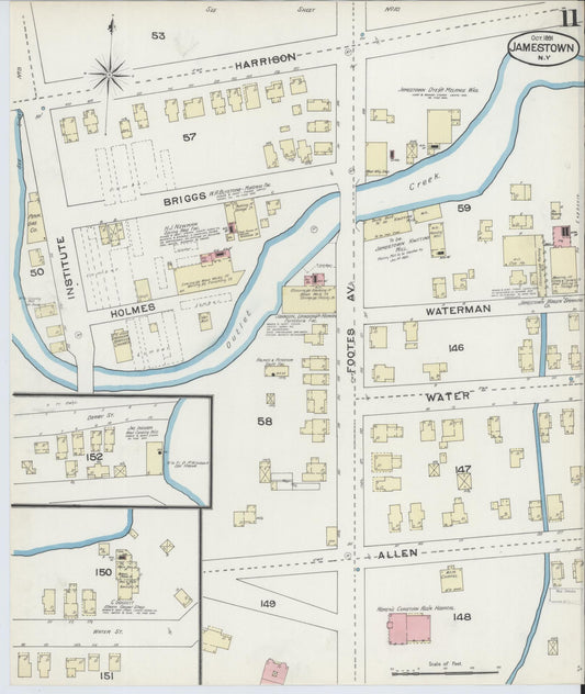 Sanborn Fire Insurance Map from Jamestown, Chautauqua County, New York (1891), Sheet #0011 - Historic Sanborn Fire Insurance Map Print, vintage old map wall art, antique decor, genealogy gift, New York New York map