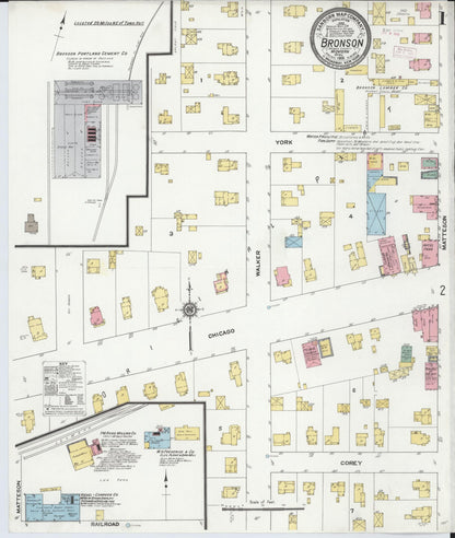 Sanborn Fire Insurance Map from Bronson, Branch  County, Michigan (1910), Sheet #0001 - Complete Map Set gallery image, historic Sanborn map, vintage wall art, Michigan Michigan
