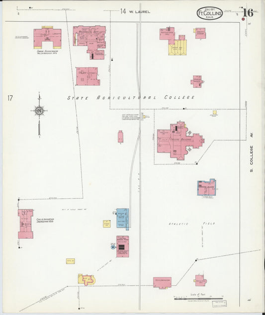 Sanborn Fire Insurance Map from Fort Collins, Larimer County, Colorado (1917), Sheet #0016 - Historic Sanborn Fire Insurance Map Print, vintage old map wall art, antique decor, genealogy gift, Colorado Colorado map