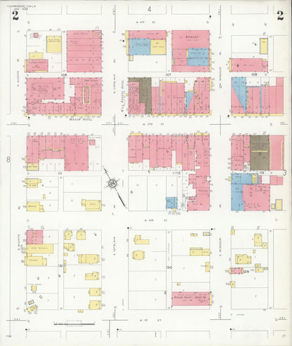 Sanborn Fire Insurance Map from Claremore, Rogers County, Oklahoma (1933), Sheet #0002 - Complete Map Set gallery image, historic Sanborn map, vintage wall art, Oklahoma Oklahoma