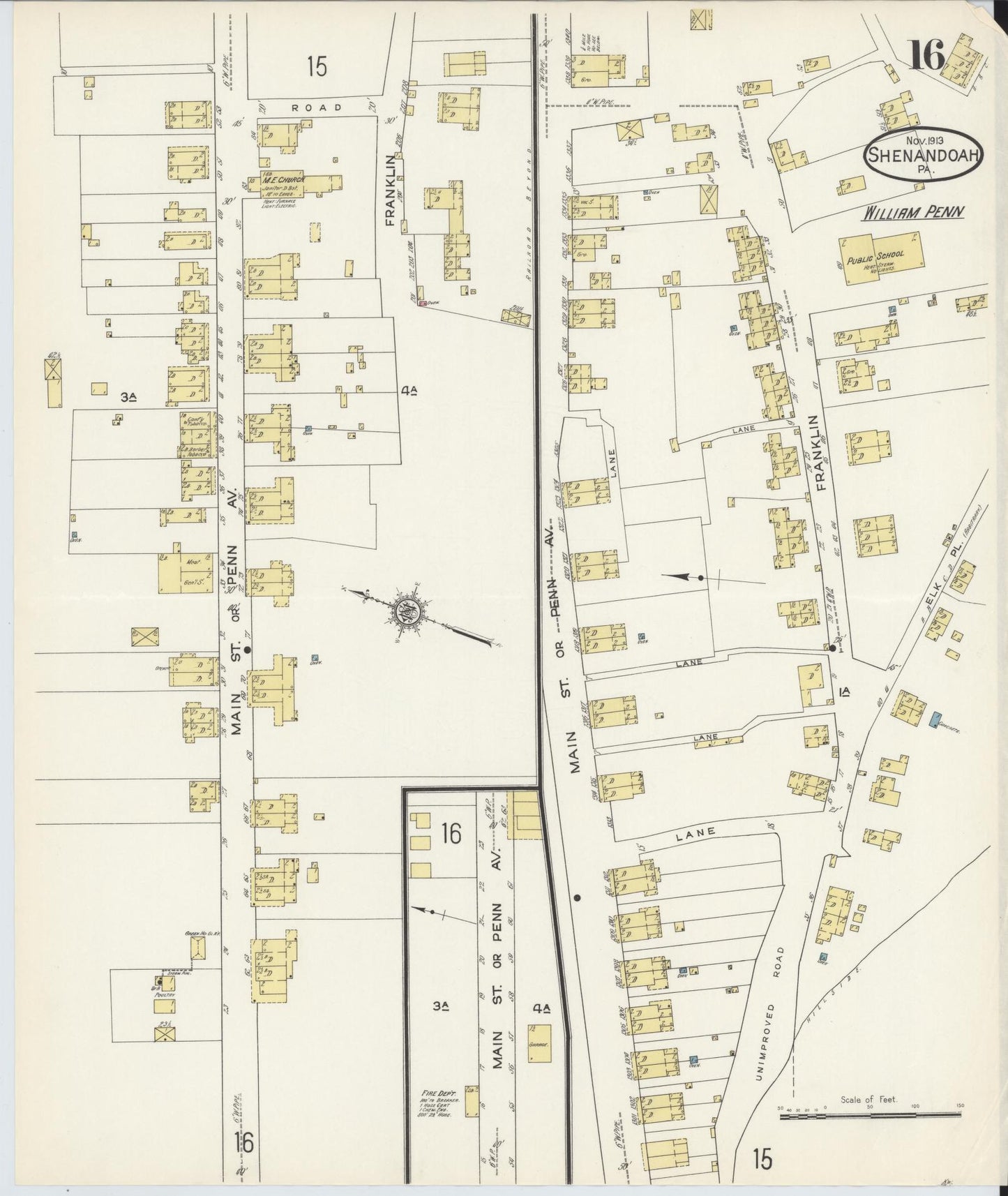 Sanborn Fire Insurance Map from Shenandoah, Schuylkill County, Pennsylvania (1913), Sheet #0016 - Complete Map Set gallery image, historic Sanborn map, vintage wall art, Pennsylvania Pennsylvania