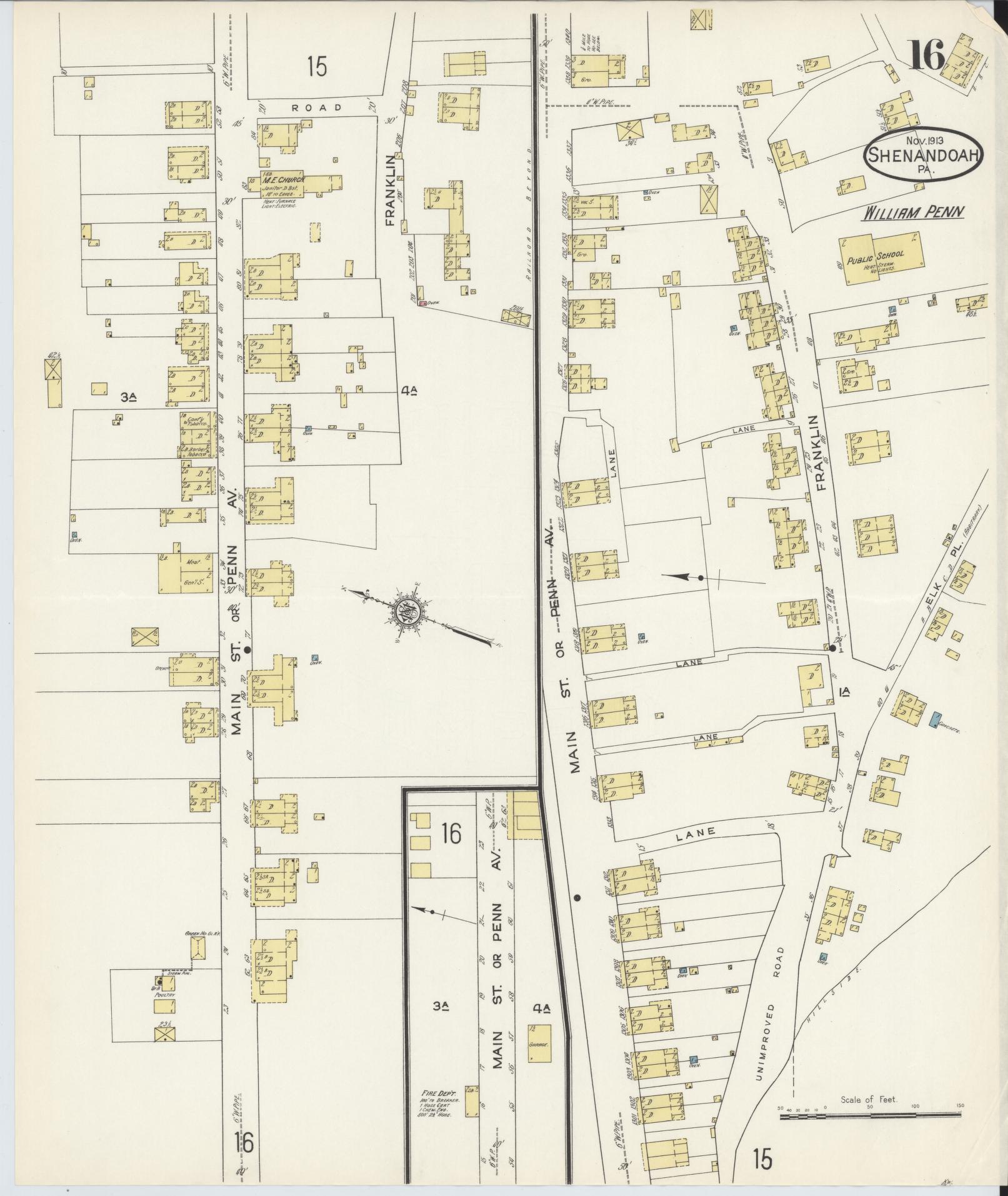 Sanborn Fire Insurance Map from Shenandoah, Schuylkill County, Pennsylvania (1913), Sheet #0016 - Complete Map Set gallery image, historic Sanborn map, vintage wall art, Pennsylvania Pennsylvania